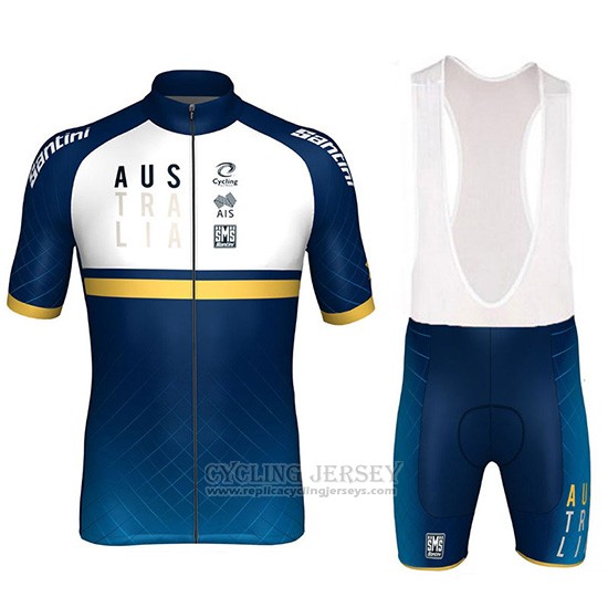 2018 Cycling Jersey Australia White and Blue Short Sleeve and Bib Short